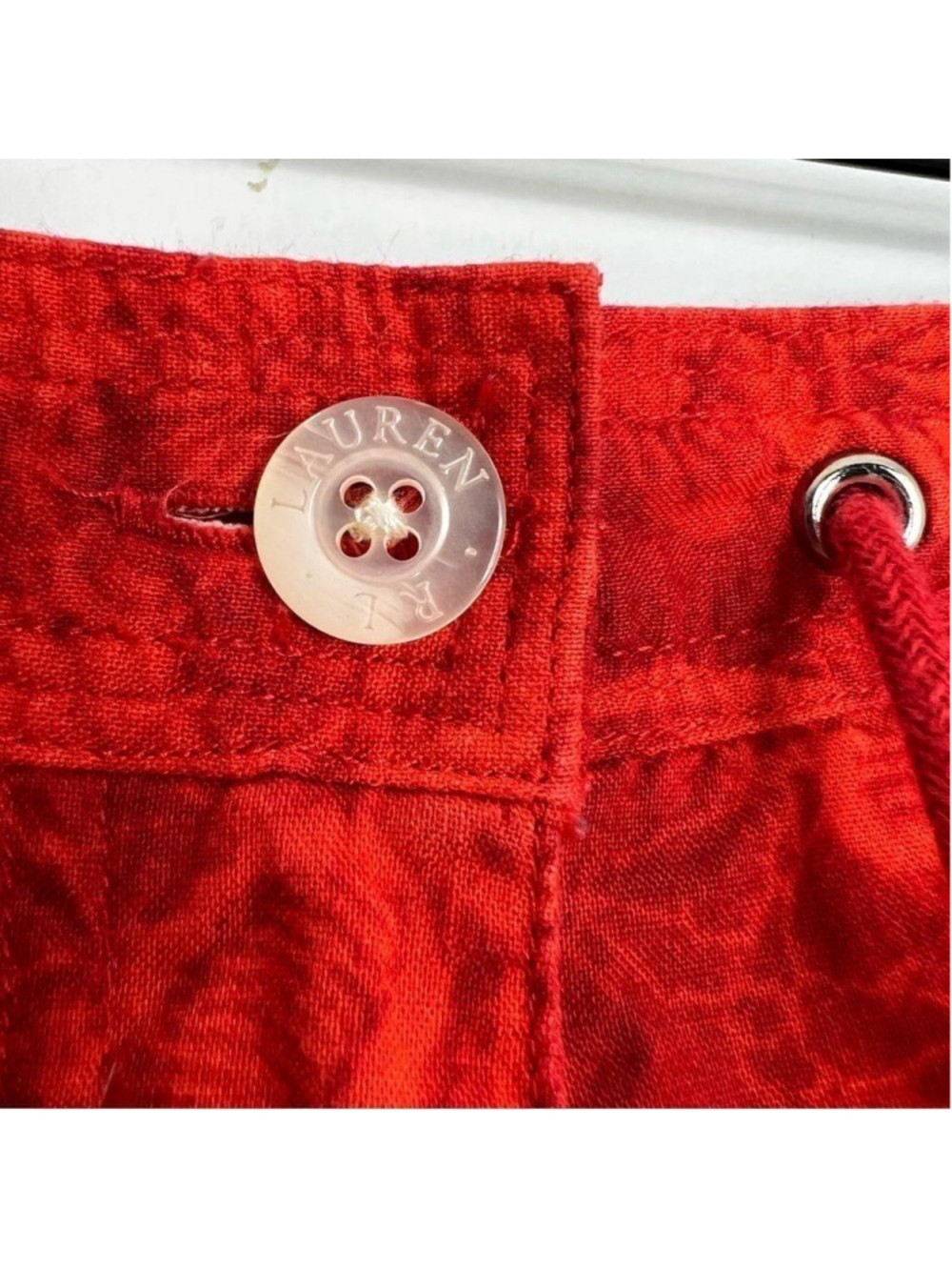 Vintage 90s Lauren Ralph Lauren red floral print mid thigh cotton shorts 6 - Picture 9 of 10
